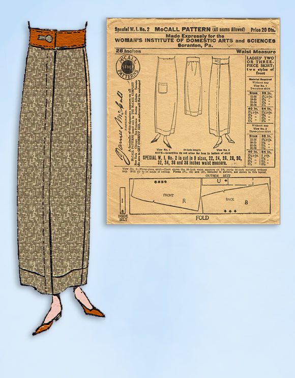 1910s Vintage Uncut McCall Sewing Pattern Special Woman's Institute 2 Skirt 28 W