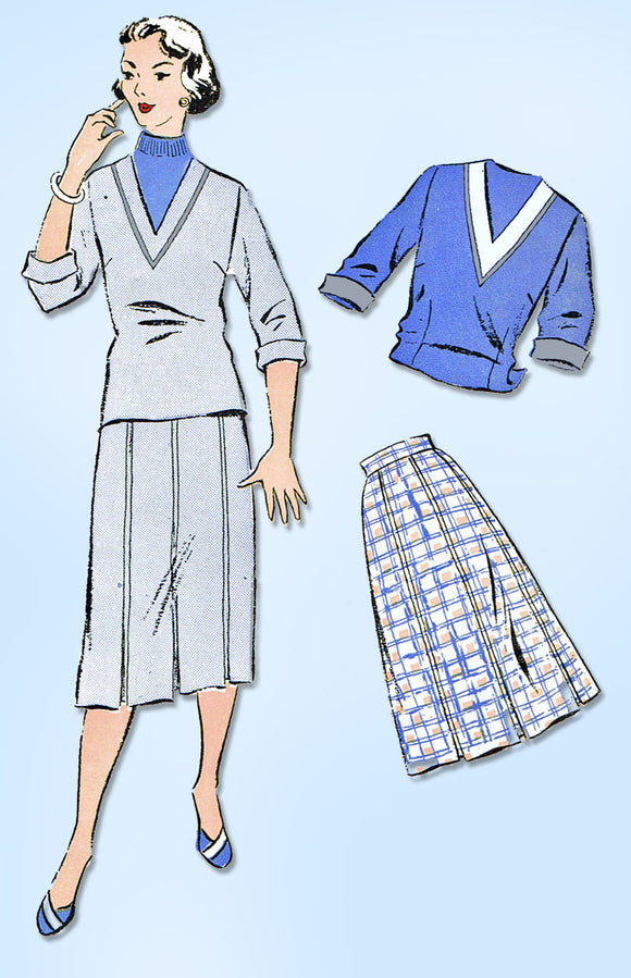 1950s Vintage New York Sewing Pattern 1238 Uncut Misses Skirt & Blouse Size 33 B