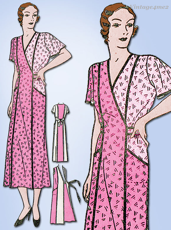 New York 81: 1930s Rare Uncut Plus Size Hooverette Dress 46 B Vintage Sewing Pattern