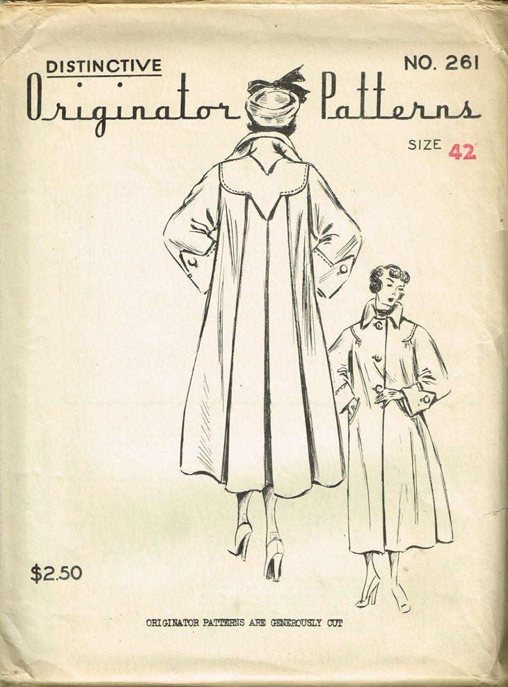 1950s Rare Vintage Originator Sewing Pattern 261 Uncut Swing Coat 42 B –  Vintage4me2