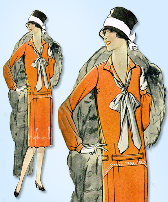 1920s Original Vintage Pictorial Review Pattern 3501 Misses Flapper Dress Sz 38B