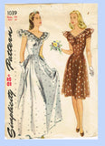 1940s Vintage Simplicity Sewing Pattern 1039 WWII Misses Wedding Dress Sz 32 B