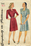1940s Vintage Simplicity Sewing Pattern 1042 Uncut WWII Shirtwaist Dress Sz 32B