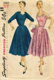 1950s Vintage Simplicity Sewing Pattern 1092 Misses Cocktail Dress Size 12 30B