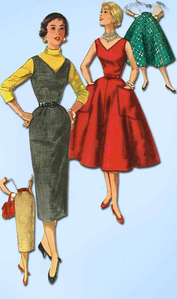 1950s Vintage Simplicity Sewing Pattern 1235 Uncut Misses Dress or Jumper Sz 13 - Vintage4me2