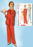 1950s Vintage Simplicity Sewing Pattern 1325 Easy Uncut Misses 2 PC Pajamas 33 B