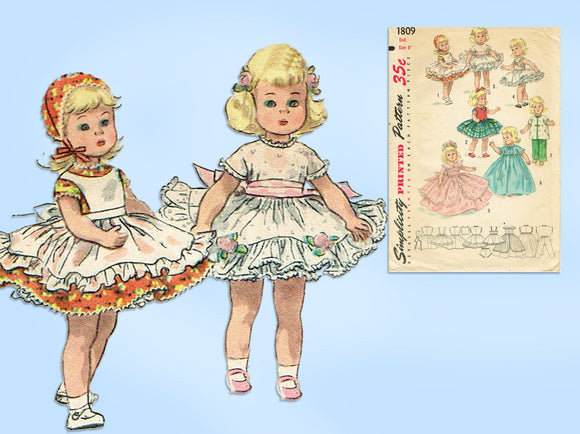 1950s Original Vintage Simplicity Pattern 1809 Cute 8 Inch Ginny Doll Clothes