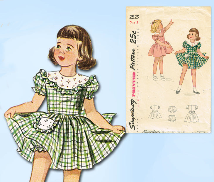 1940s Vintage Simplicity Sewing Pattern 2529 Toddler Girls Scalloped Dress  Sz 5