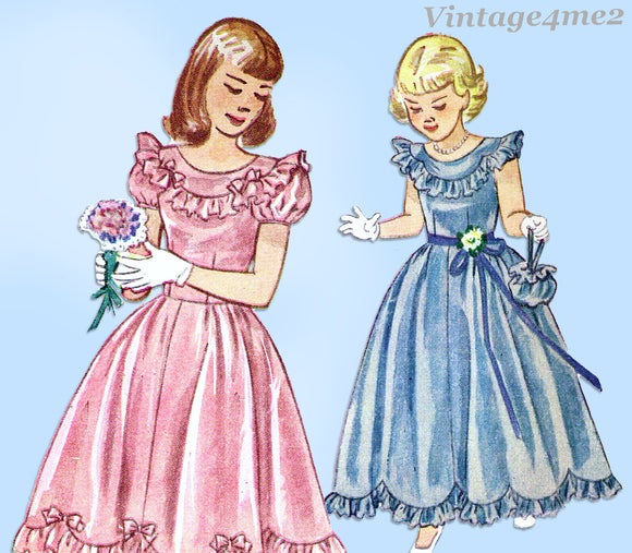 1940s Vintage Simplicity Sewing Pattern 2685 Sweet Little Girls Dress or Gown Sz 8
