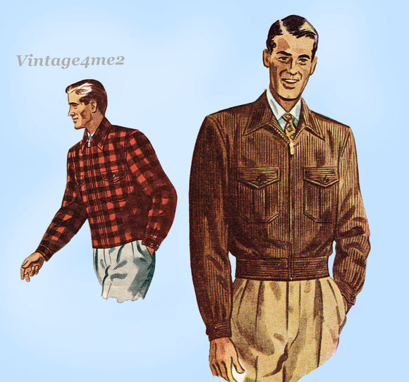 Simplicity 3074: 1940s Men's Lumber Jacket Sz 38-40 C Vintage Sewing Pattern