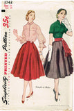 1950s Vintage Simplicity Sewing Pattern 3743 Uncut Misses Skirt and Blouse Sz 11