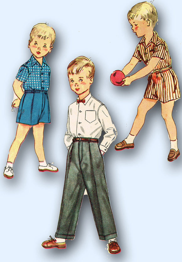 1950s Vintage Simplicity Sewing Pattern 4166 Boys Shirt Shorts & Trousers