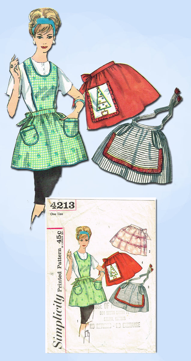 1960s Vintage Simplicity Sewing Pattern 4213 Misses Apron Set w