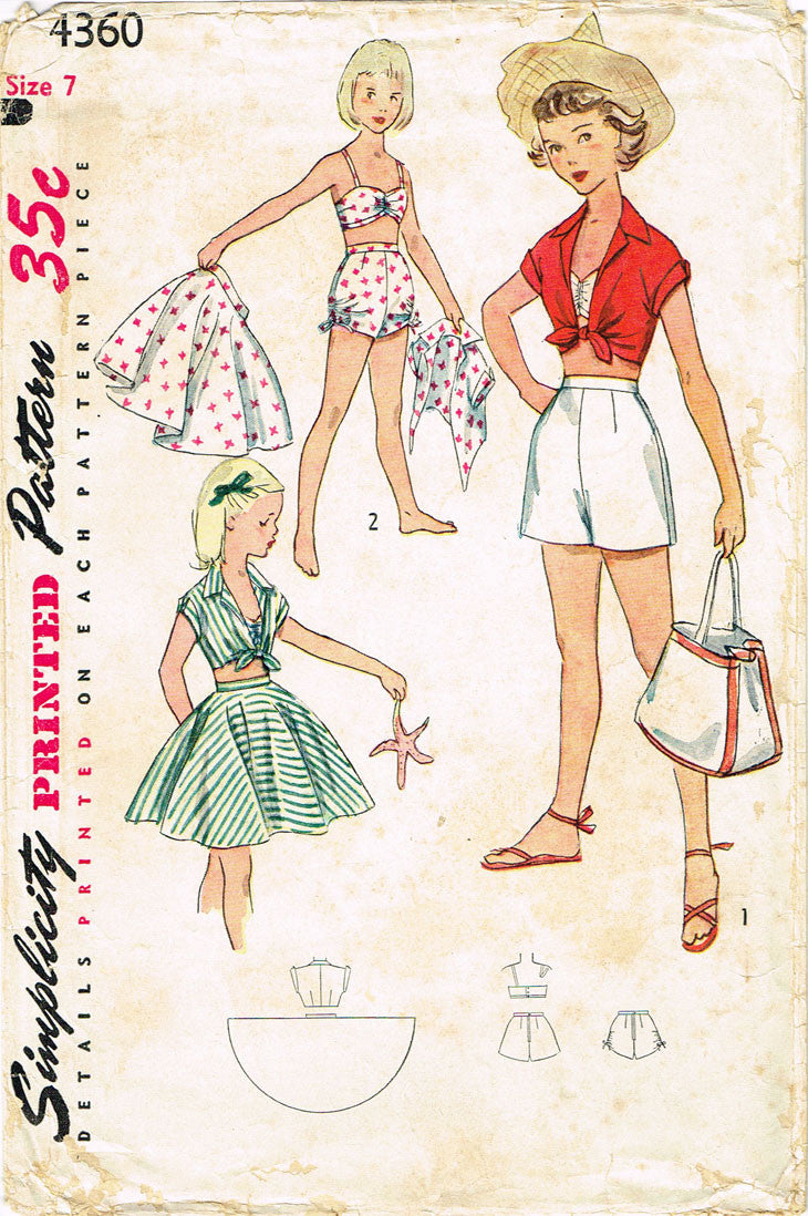 1950s Vintage Simplicity Sewing Pattern 4360 Little Girls Bathing Suit ...