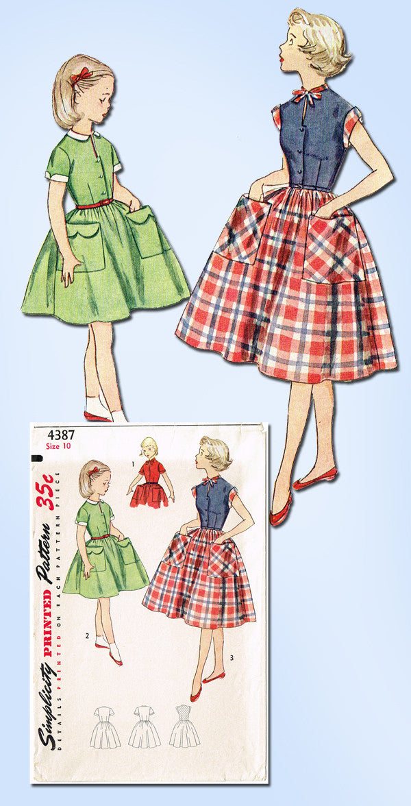 1950s Vintage Simplicity Sewing Pattern 4387 Little Girls Day Dress 10 –  Vintage4me2