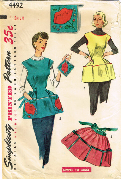 1950s Vintage Simplicity Sewing Pattern 4492 Easy Misses Cobbler Apron Size SM