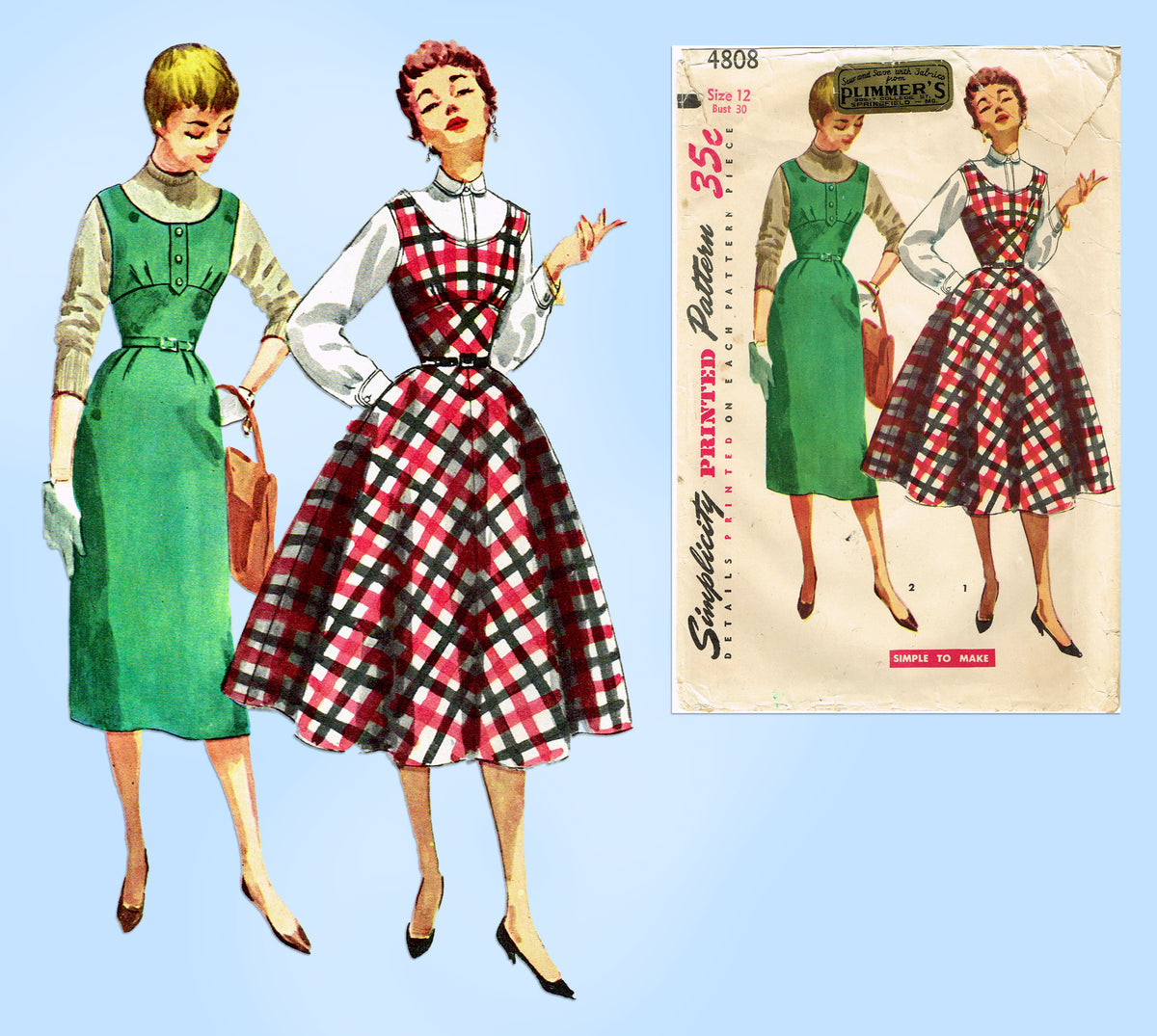 Simplicity 4808: 1950s Easy Misses Dress 30 B Vintage Sewing Pattern –  Vintage4me2