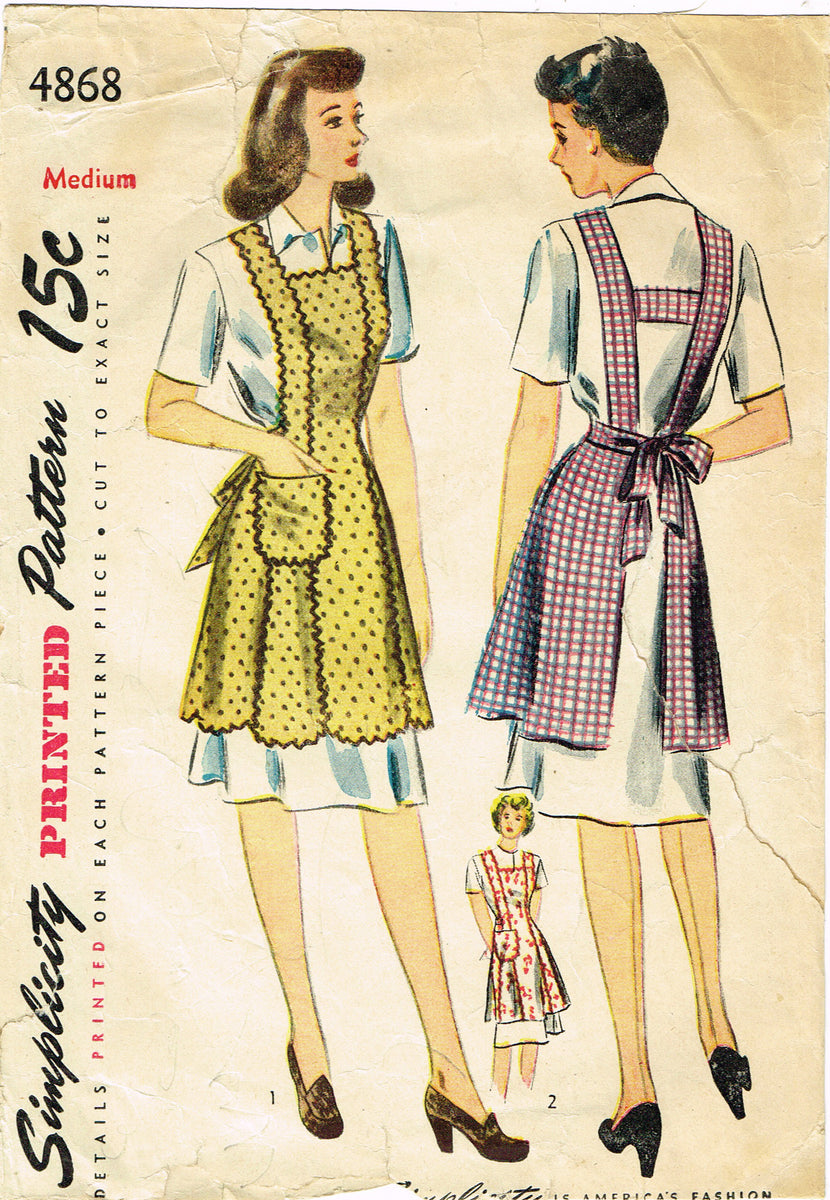 1940s FARMHOUSE Full Bib Apron Pattern Simplicity 1794 Two Pretty Apro – A  Vintage shop