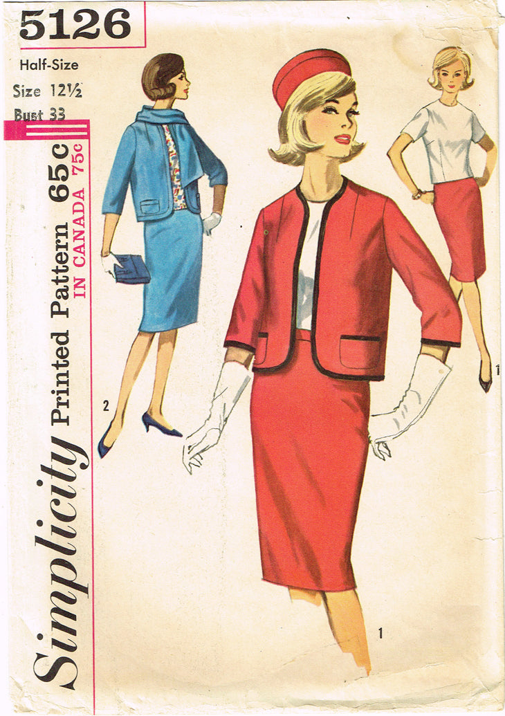 1960s Original Vintage Simplicity Pattern 5126 Uncut Misses 3 Pc Suit Sz 33  Bust