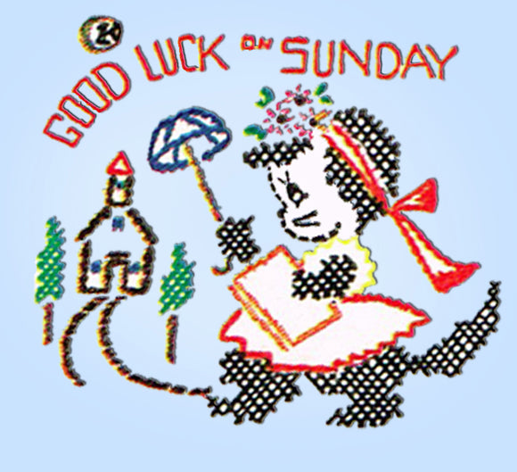 1950s Vintage Vogart Embroidery Transfer 659 Uncut Good Luck Kitten Tea Towels