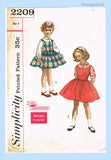 Simplicity 2209: 1950s Girls Easy Jumper Dress Sz4 Vintage Sewing Pattern