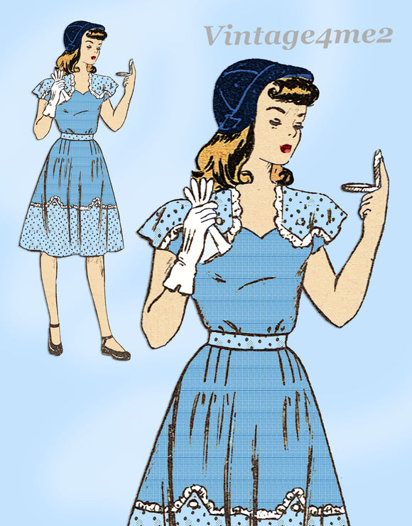 1940s Vintage Mail Order Sewing Pattern 2215 Uncut Teen Girls WWII Dress Sz 27 B