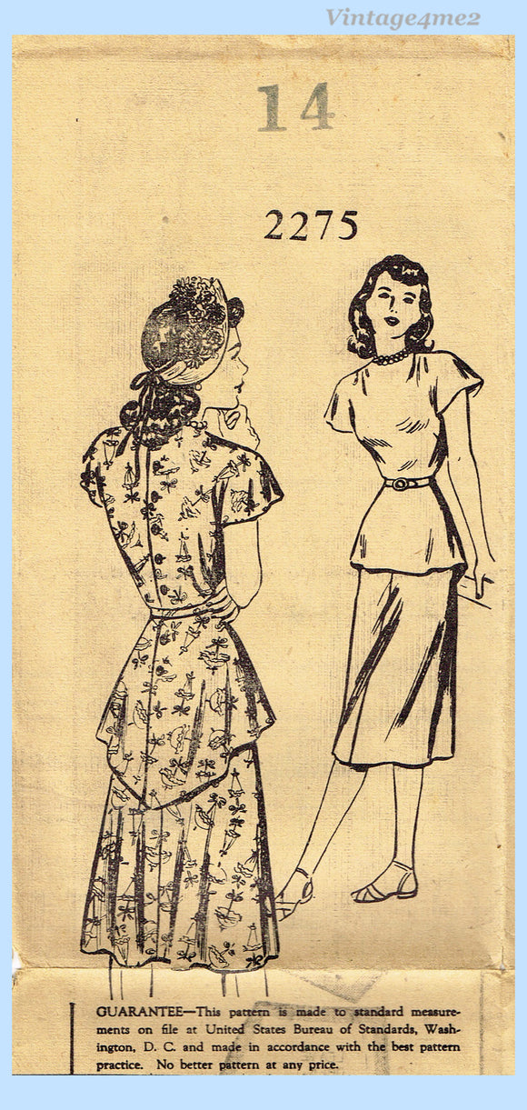 vintage peplum dress pattern 1940s STYLISH Peplum Dress Pattern SIMPLICITY 2100 Beautiful Neckline and  Pleated Peplum Styles, Day or Cocktail Evening Party Dress, Bust 30 Vintage