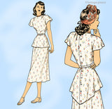 Mail Order 2275: 1940s Stylish Misses Peplum Dress Sz 32 B Vintage Sewing Pattern