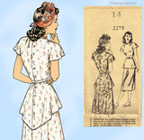 Mail Order 2275: 1940s Stylish Misses Peplum Dress Sz 32 B Vintage Sewing Pattern