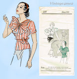 Own Name 237: 1930s Rare Uncut Misses Blouse Sz 42 B Vintage Sewing Pattern