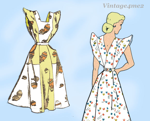 1940s Vintage Fashion Service Sewing Pattern 2423 Misses Back Wrap Pinafore Dress 38 B