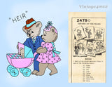 1940s Vintage Mail Order Embroidery Transfer 2478 Uncut Bear Romance Tea Towel Motifs