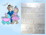 1940s Vintage Mail Order Embroidery Transfer 2478 Uncut Bear Romance Tea Towel Motifs