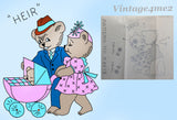 1940s Vintage Mail Order Embroidery Transfer 2478 Uncut Bear Romance Tea Towel Motifs