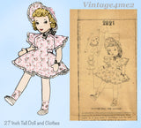 1940s Vintage Mail Order Sewing Pattern 2821 Uncut 27 Inch Cloth Dress & Clothes