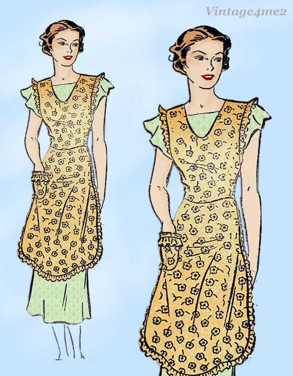 New York 2896: 1930s Misses Farm Kitchen Apron Sz 36-38 B Vintage Sewing Pattern