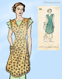 New York 2896: 1930s Misses Farm Kitchen Apron Sz 36-38 B Vintage Sewing Pattern
