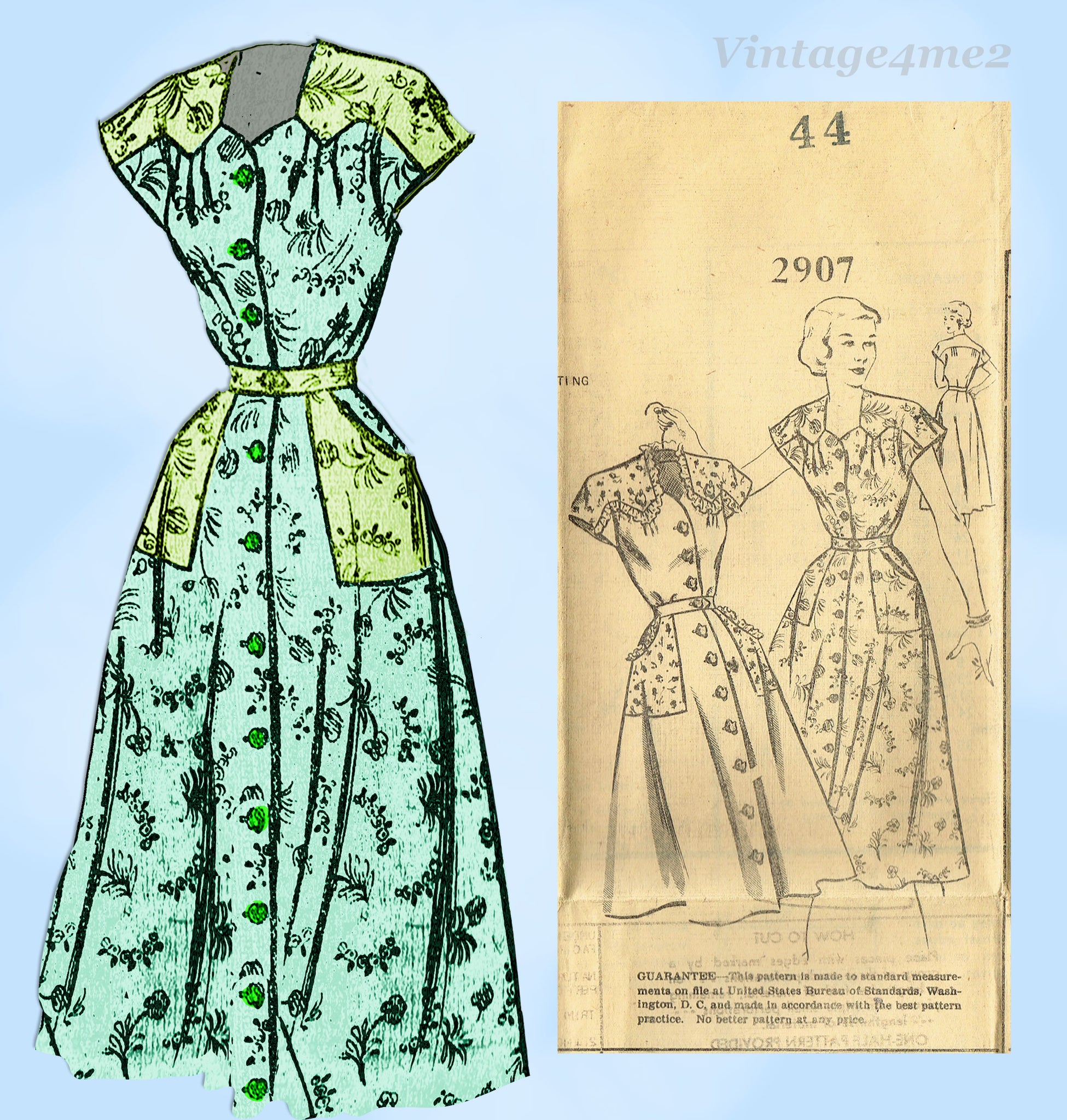 Mail Order 2907: 1950s Uncut Plus Size House Dress 44 B Vintage Sewing – Vintage4me2