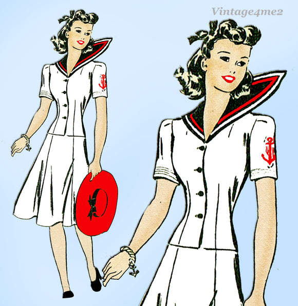 Mail Order 2929: 1940s Misses WWII Sailor Suit Sz 34B Vintage Sewing Pattern