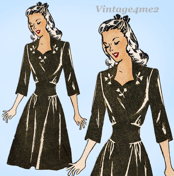 Fashion Service 2956: 1940s Easy Uncut Misses Dress 30B Vintage Sewing Pattern