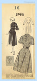 1950s Vintage Mail Order Sewing Pattern 2982 Uncut Misses Day Dress Sz 34 B
