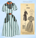 1950s Vintage Mail Order Sewing Pattern 2982 Uncut Misses Day Dress Sz 34 B