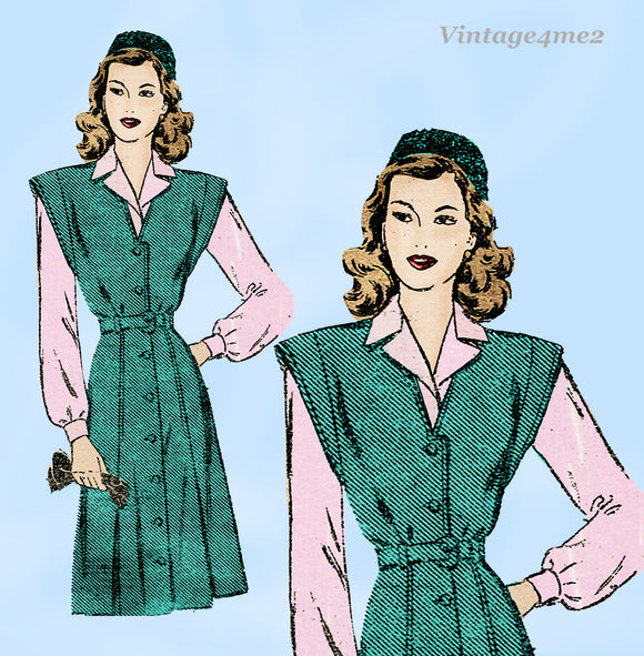 Mail Order 3021: 1940s Classic WWII Jumper Dress Sz 40 B Vintage Sewing Pattern