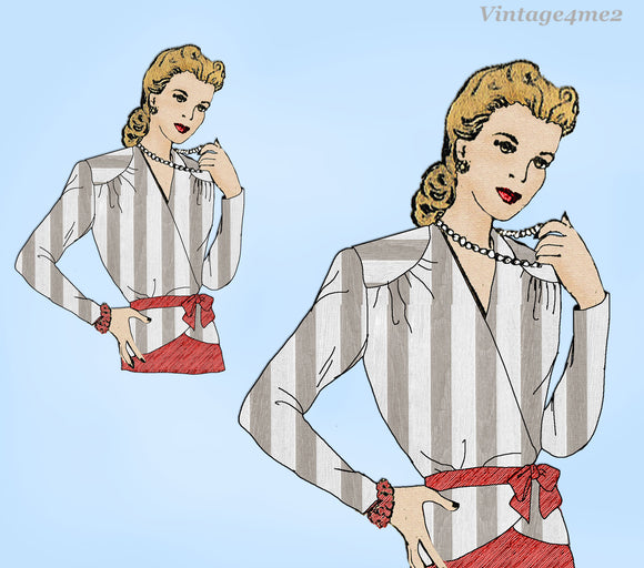 Mail Order 3085: 1940s Chic Plus Size Wrap Blouse 46 B Vintage Sewing Pattern