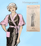 Own Name 3098: 1930s Stunning Misses House Coat Sz 38 B Vintage Sewing Pattern