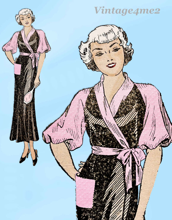 Own Name 3098: 1930s Stunning Misses House Coat Sz 38 B Vintage Sewing Pattern
