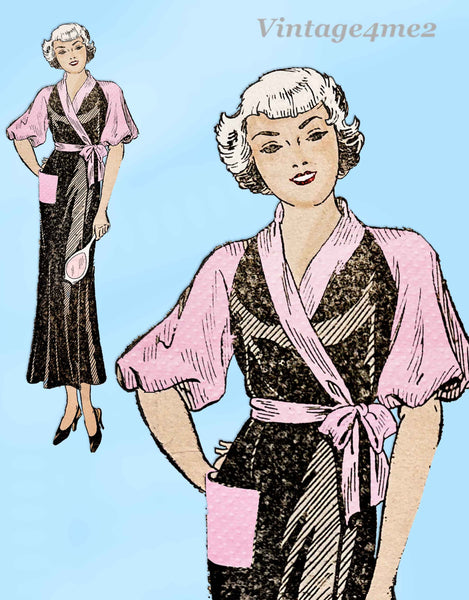 Own Name 3098: 1930s Stunning Misses House Coat Sz 38 B Vintage Sewing Pattern