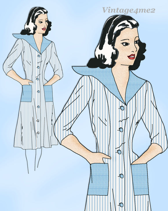Mail Order 3750: 1940s Cute Misses Sailor Dress Sz 37 B Vintage Sewing Pattern