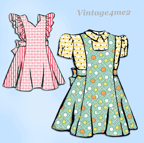 Anne Adams 4373: 1940s Uncut Little Girls Pinafore Dress Sz 10 Vintage Sewing Pattern
