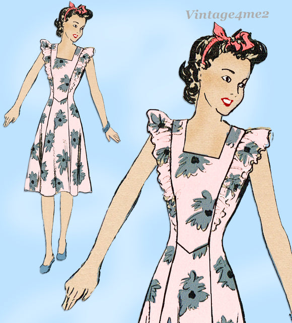 Anne Adams 4407: 1940s Uncut Misses Pinafore Sun Dress Vintage Sewing Pattern